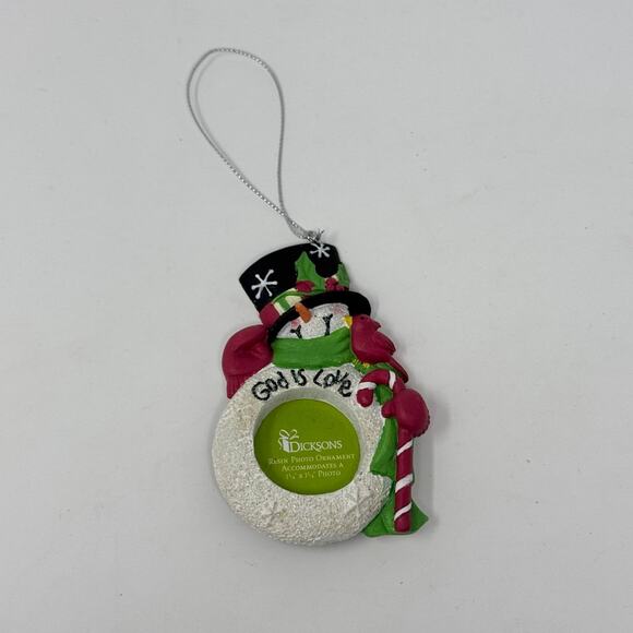 Dicksons Snoels God Is Love Snowman & Cardinal Resin Christmas Photo Ornament - Picture 1 of 6